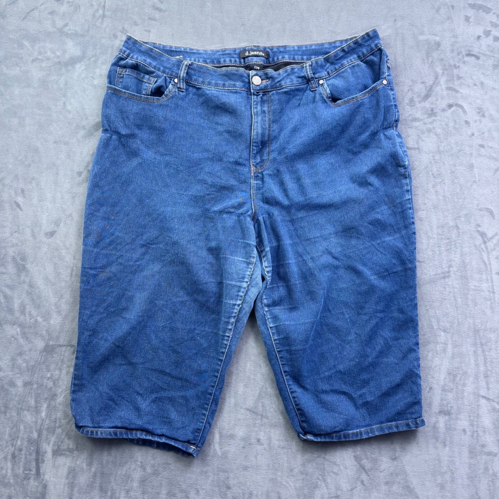 d.jeans Womens Plus Size 22W Blue Denim Bermuda Shorts Stretch Knee Length